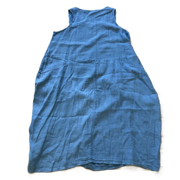 Bella Amore Linen Sleeveless Shift Dress with Pockets Blue L/XL Made in Italy - Picture 3 of 5